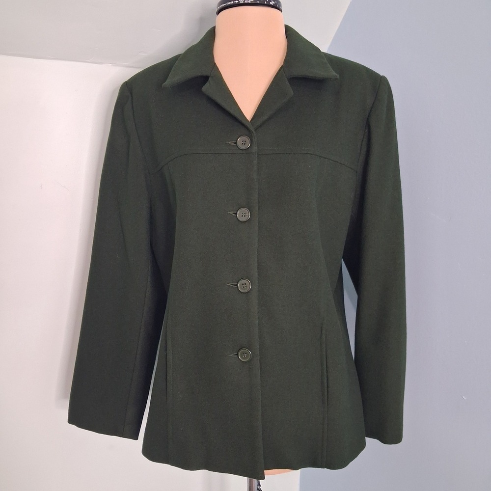 Sandro Womens Forest Green 100% Pure Wool 4-Button Blazer Jacket Size 12